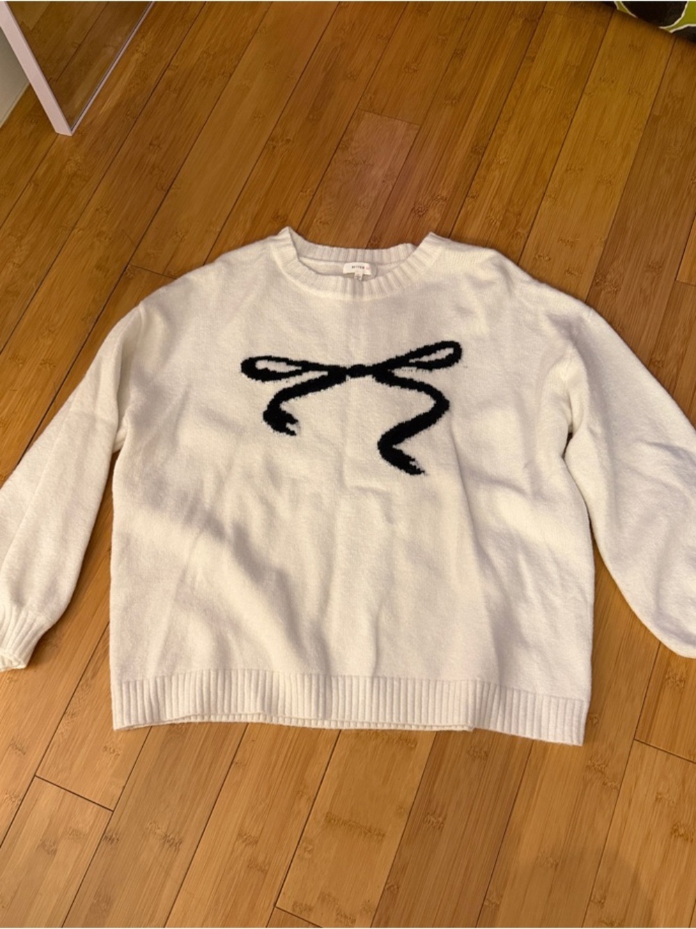 Better Be White Crewneck Sweater with Black Bow